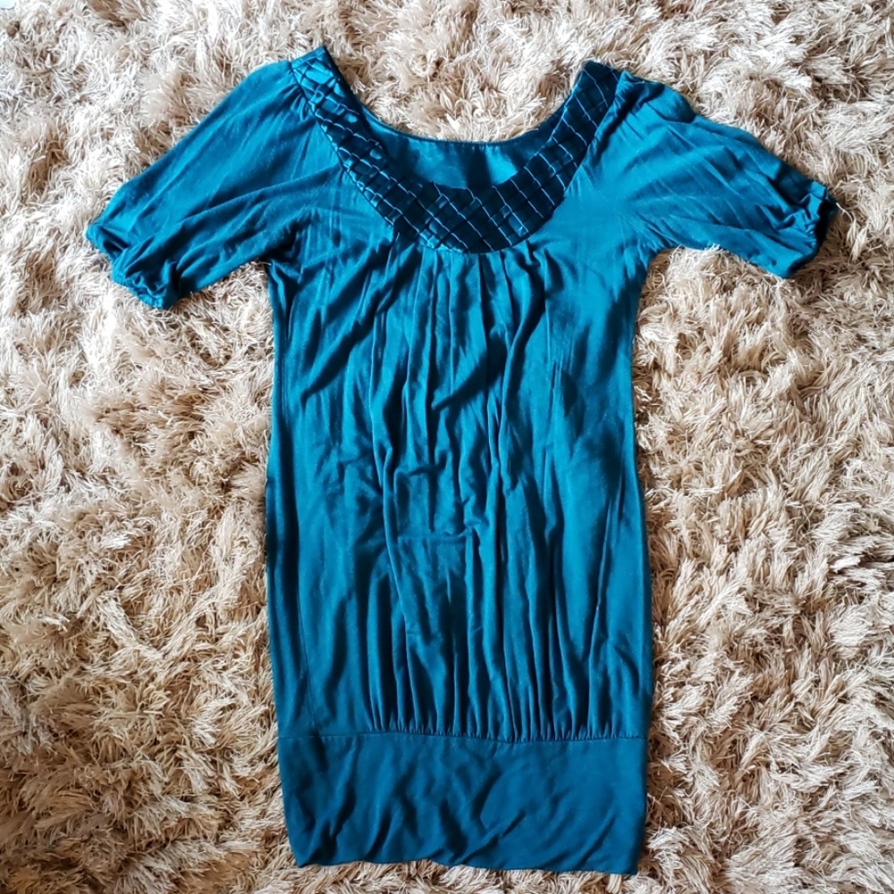 HEART SOUL M blue silk pleat detail tunic